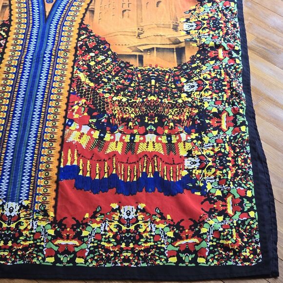 Red Yellow Orange Blue VNeck Kaftan Muu Muu Pool Beach Cover Up Dress India OSFM - Picture 5 of 13